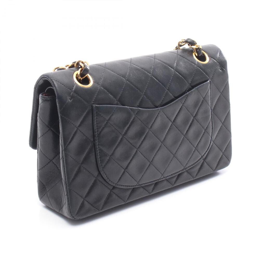Chanel Matelasse Double Flap Shoulder Bag Lambskin Sheepskin Black - Picture 2 of 8